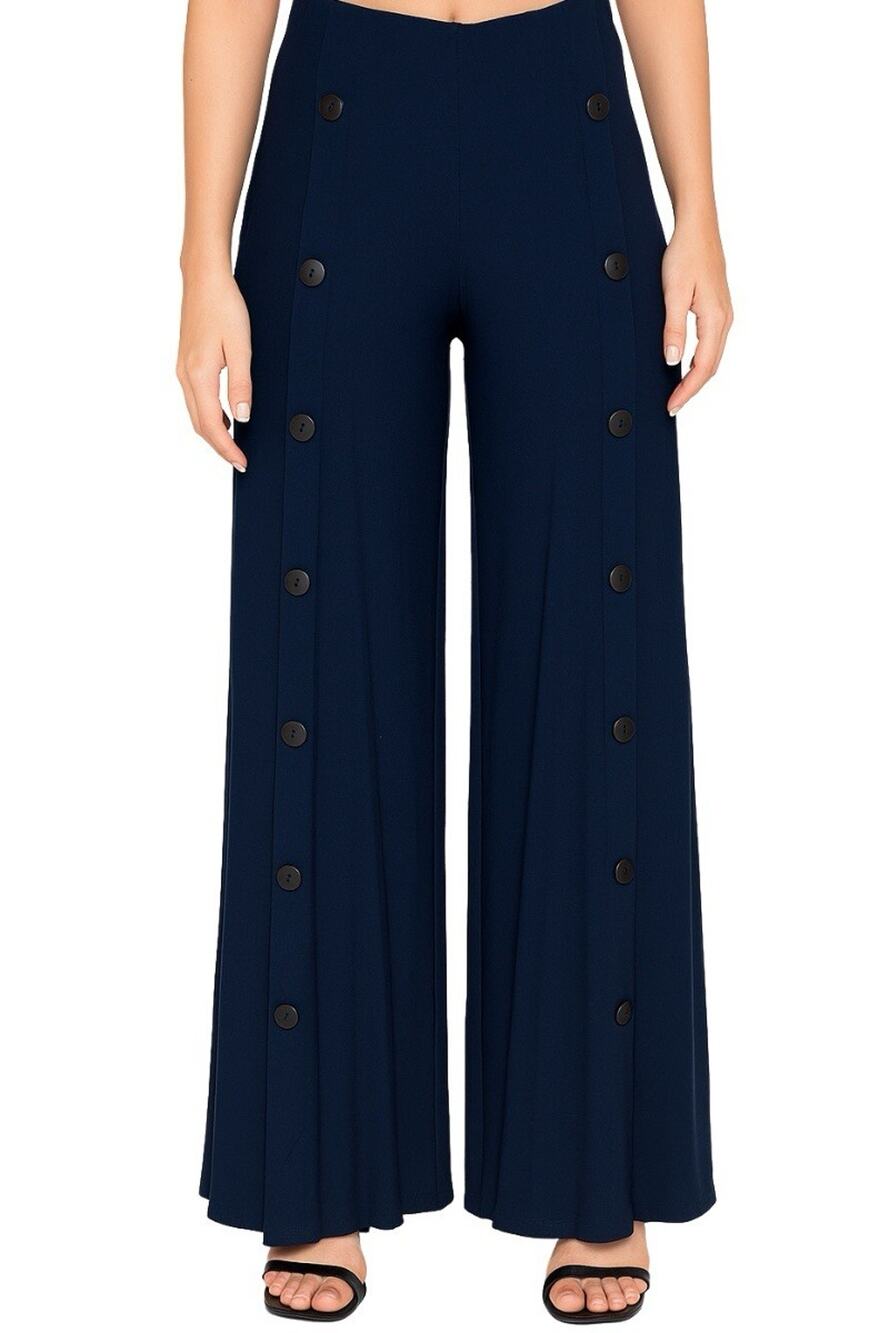 Petit Pois by Viviana G Women's Blue Knit Wide-Leg Button Front Elastic Pants M